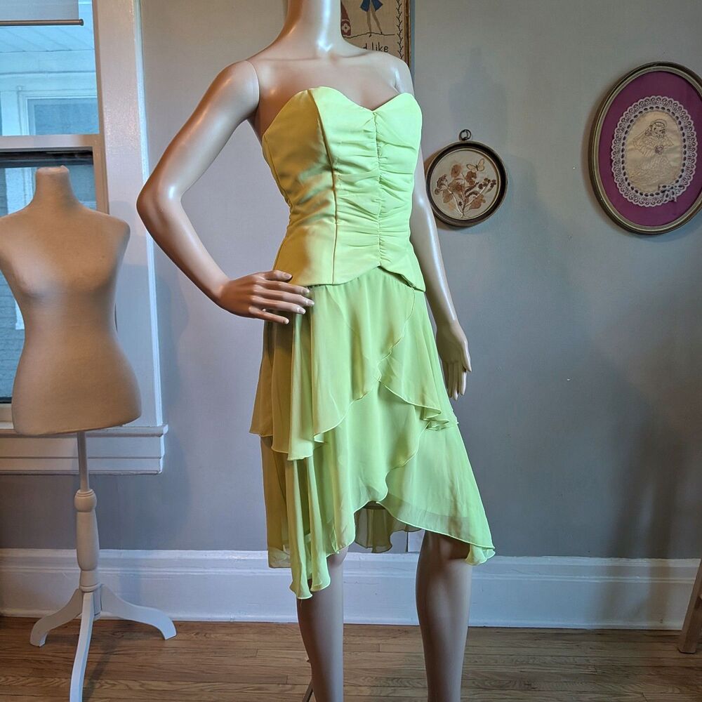 Vintage Y2K Jessica McClintock Green Midi Dress Drop Waist Tinkerbell Size 8